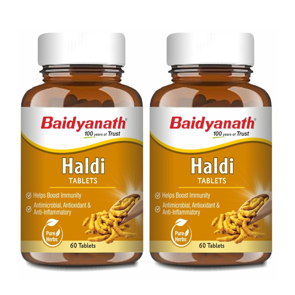 Baidyanath Ayurved Turmeric Tablets 60 tabs | With Natural Haldi Extract | Helps Boost Immunity, Blood Cleansing, Skin Problems, Strengthen Digestion (Pack of 2)
