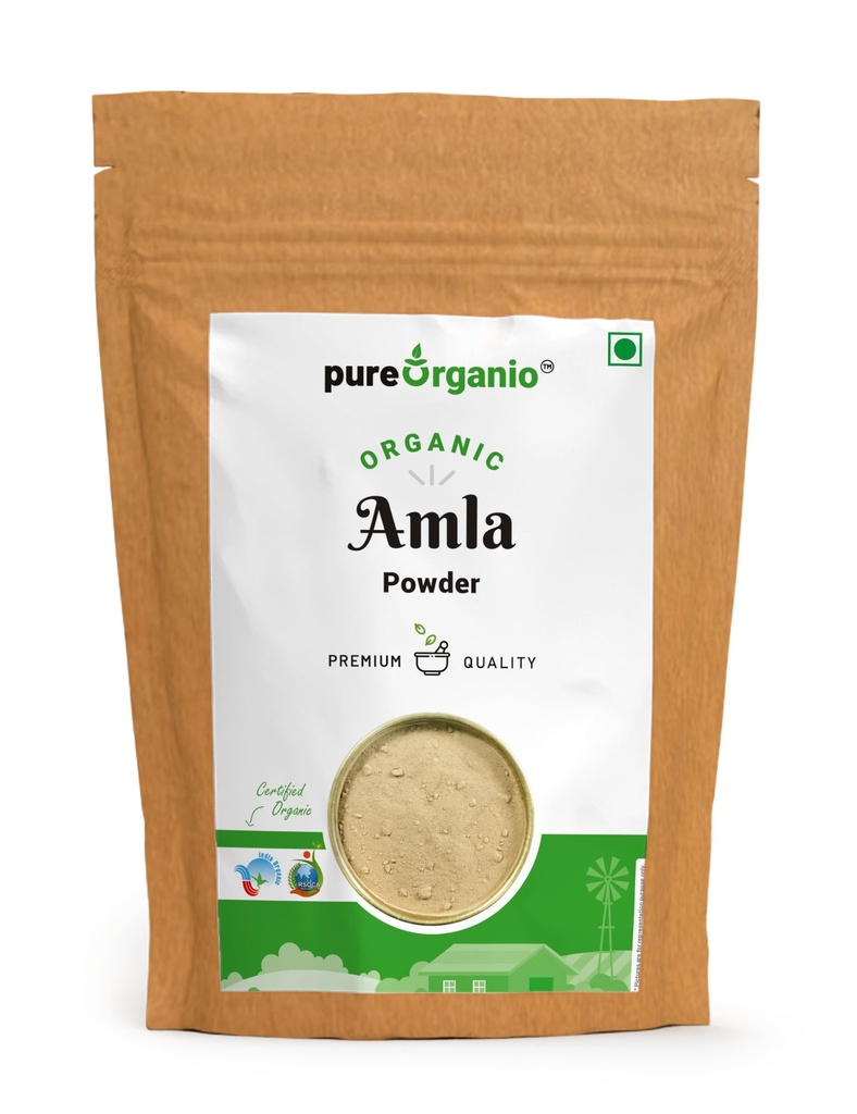 Pure Organio Organic Amla Powder - Versatile Amla Powder for Eating and Healthy Hair Nourishment, Vitamin C Rich, Gooseberry Powder NPOP Indian Organic Certified (100 Gm)