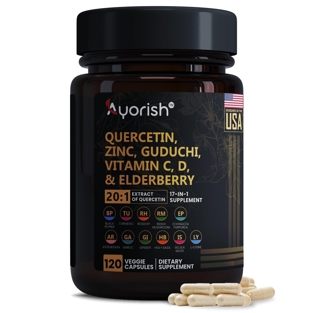 Quercetin Tsink Vitamiin C Vitamiin D Bromelain Elderberry - Lung Immune Support Supplement Täiskasvanud Artemisinin, Sea Moss, Echinacea, Allergia Relief 120 Count