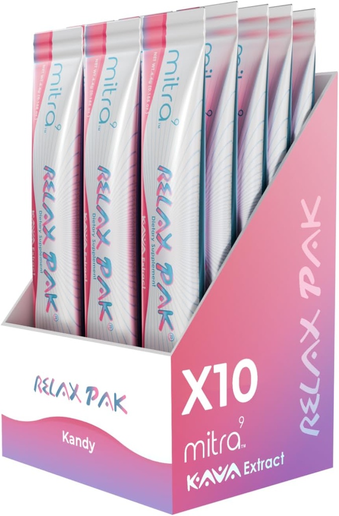 Mitra9 Kava Powder RelaxPak - Kandy Kava Extract Powder Packets | Mood Enhancer | Plant Based | Promotes Natural Calm & Clarity | Easy Open Single Serving Stick (10)