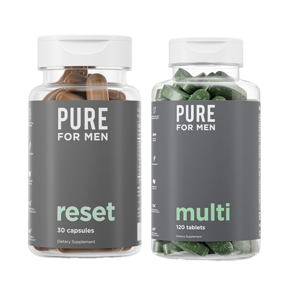 Puhas meestele Multivitamiin, 120 kapslit ja lähtestus Detox Supplement, 30 kapslit