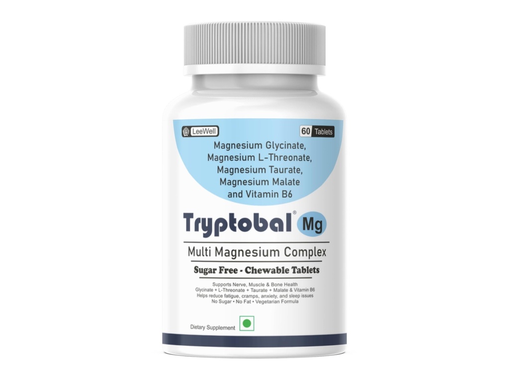 Mg ( LeeWell ) Chewable Multi Magnesium Complex Supplement | Magnesium L threonate, Magnesium Glycinate, Magnesium Taurate, Magnesium Malate, Vitamin B6 | Sleep, Stress Relief, Brain Focus, Heart & Muscle Support - 60 Sugar free Tablets