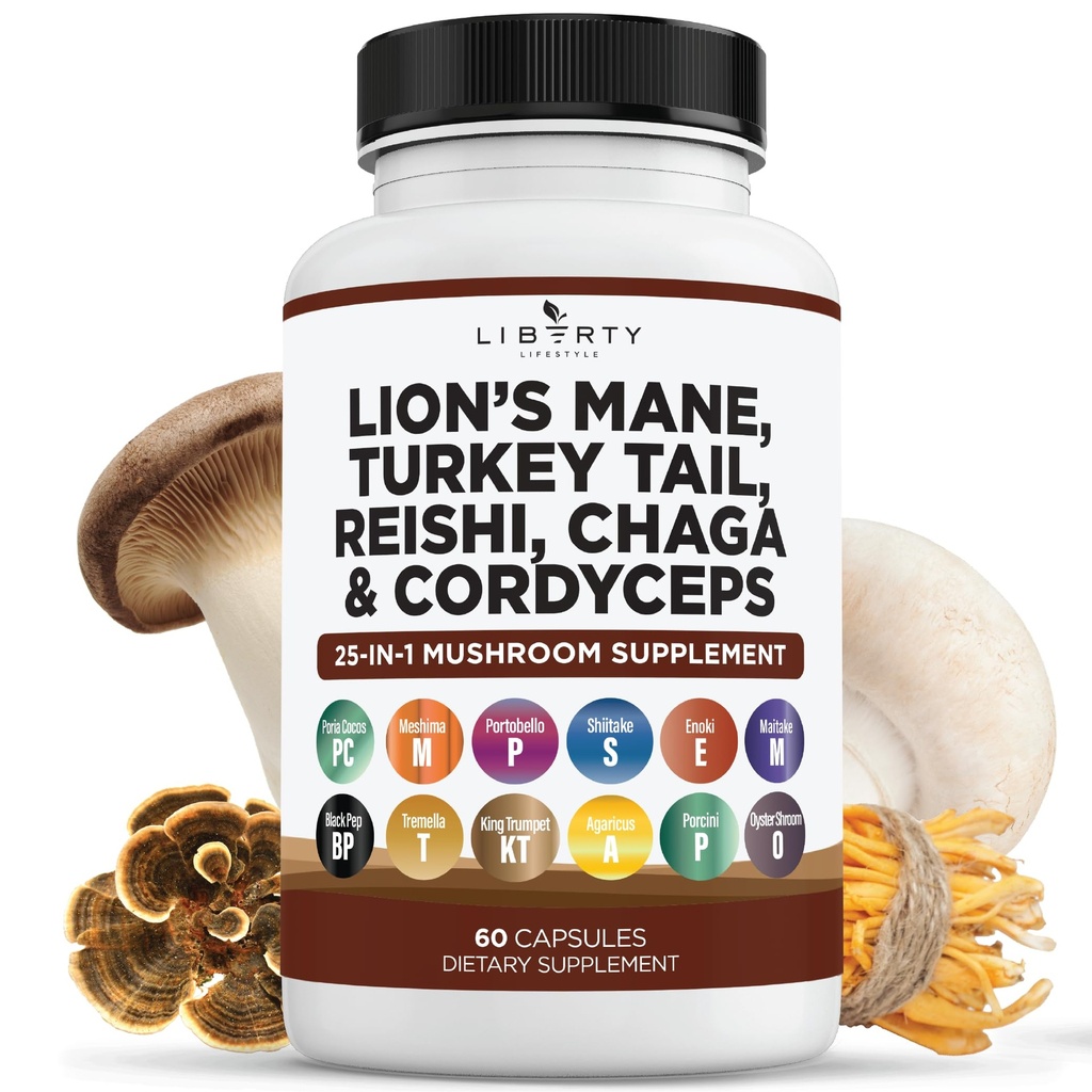 Lions Mane Seenelisa Türgi saba Reishi Cordyceps Chaga koos vahukommi juurega - 1-pakk