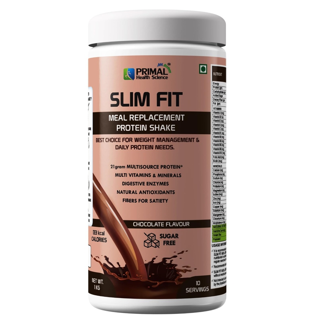 Slim Fit Meal Replacement Protein Shake 400g Chocolate Flavour | Sugar Free | Fiber | Digestive Enzymes | Vitamins & Minerals