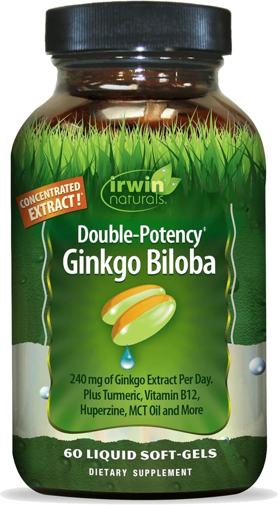 Irwin Naturals Double-Potency Ginkgo Biloba - 60 Softgels - Parandage mälu, vaimset fookust ja energiat