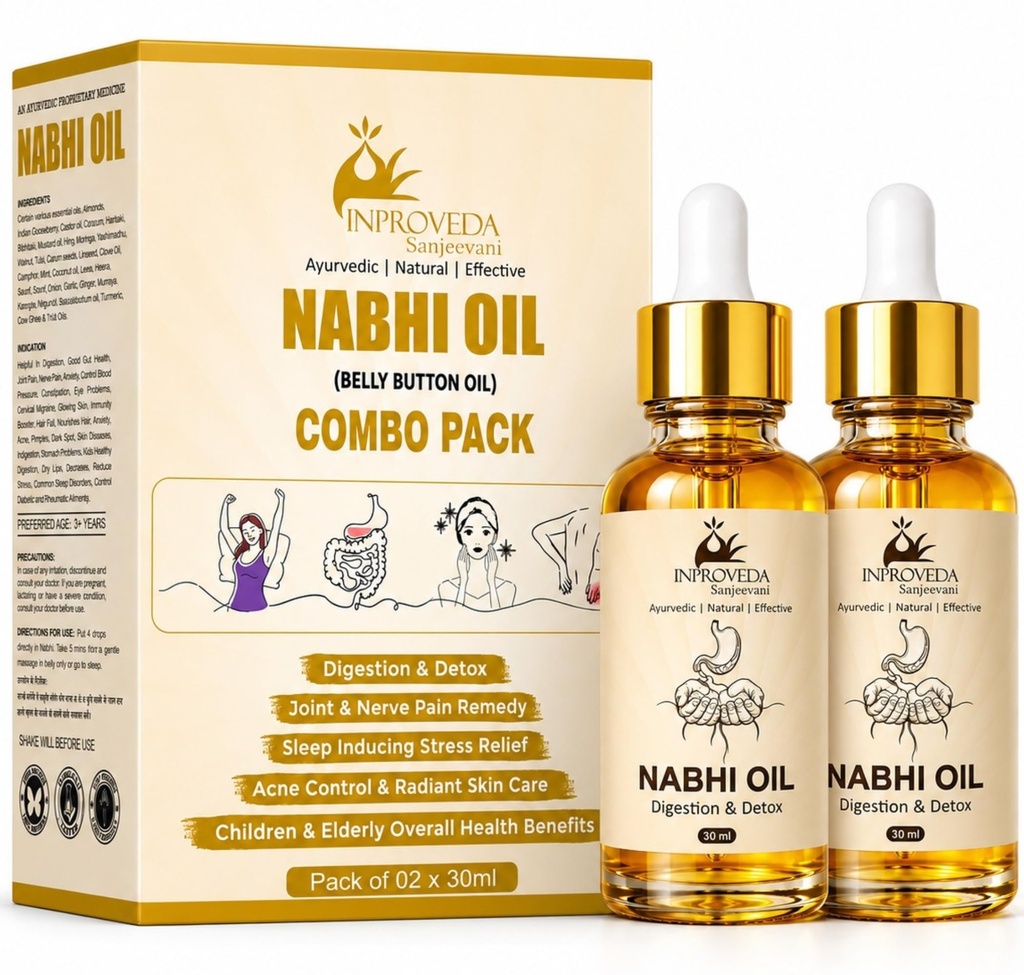 Nabhi Oil | नाभि तेल 30ml (Pack of 02) | Ayurvedic Multi Benefit Belly Button oil | For Digestion & Detox, Sleep-Inducing Stress Relief, Acne Control & Joint Comfort | 60ml
