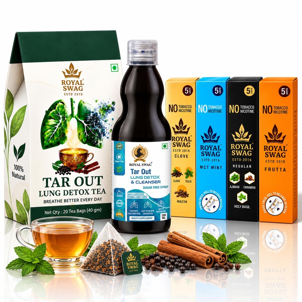 Royal Swag Wellness Kit – 30 Day Detox, Repair & Herbal Replace Program, Lung Detox Tea, Natural Syrup & Tobacco Free Nicotine Free Smoking Sticks