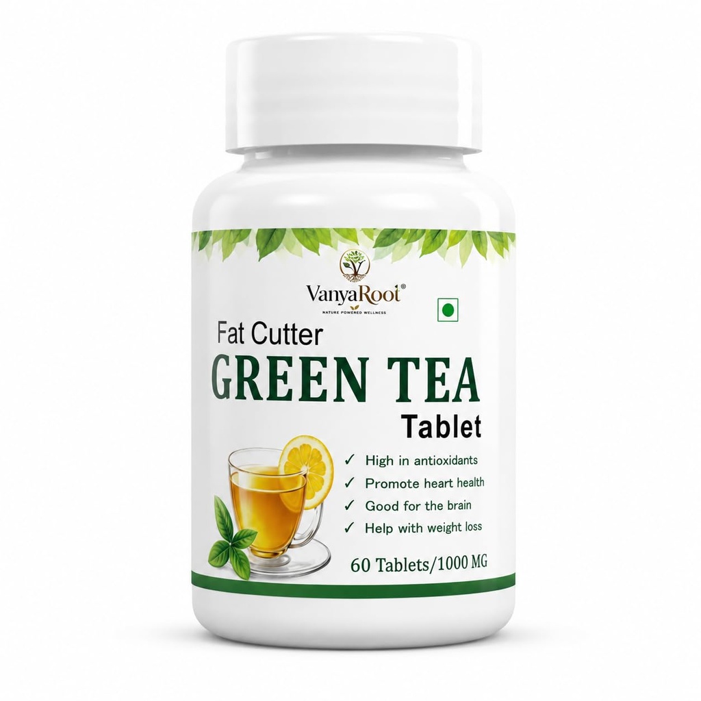 Vanya Root Fat Cutter Green Tea Wellness Tablet | Herbal Supplement with Green Tea Extract for Daily Wellness, Active Lifestyle & Routine Support |(Pack Of 60 Tablets)