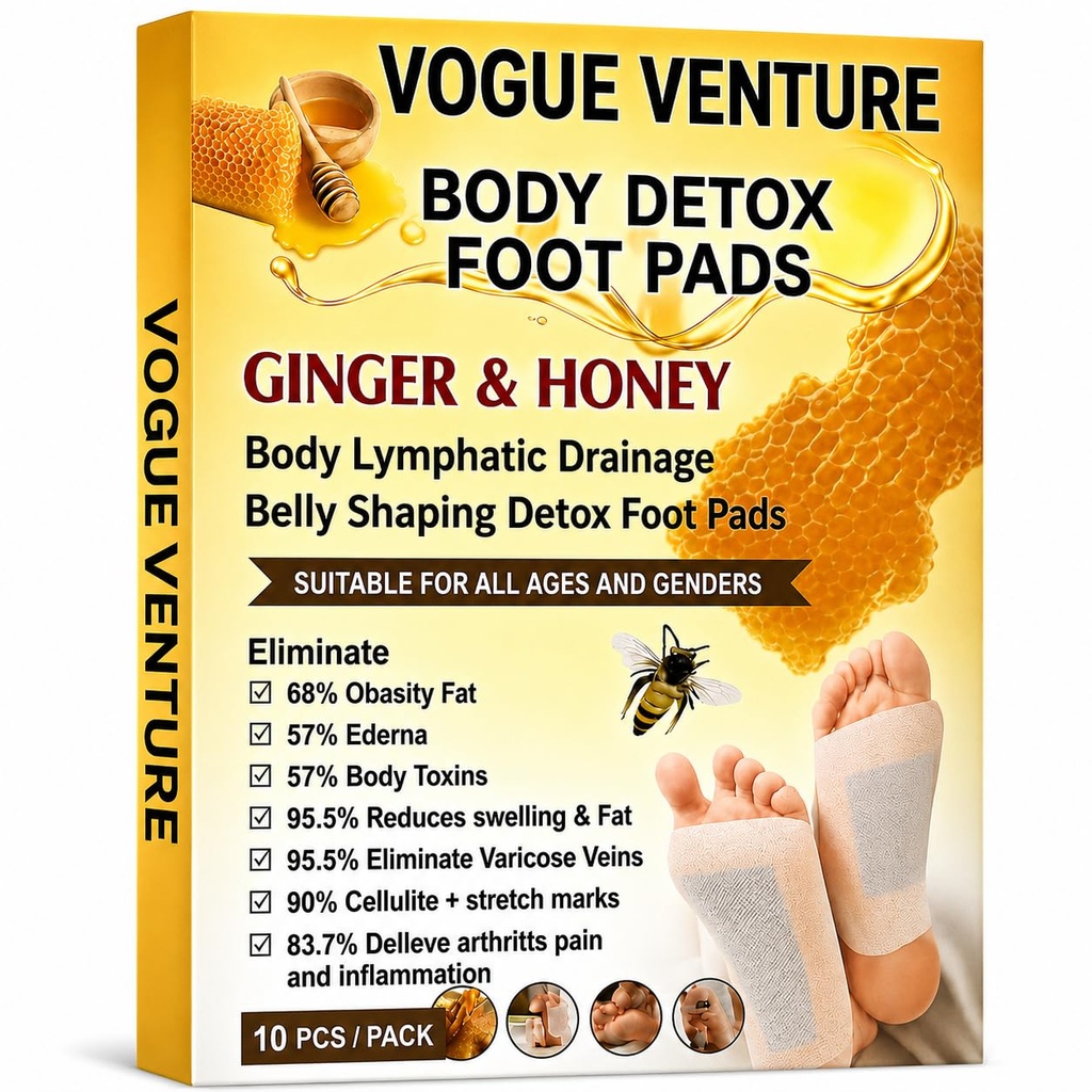 VOGUE VENTURE Ginger Detox Foot Patches – Herbal Lymphatic Drainage Pads for Deep Sleep & Stress Relief | Overnight Foot Patch for Relaxation & Wellness | Natural Detox Foot Pads for Men & Women