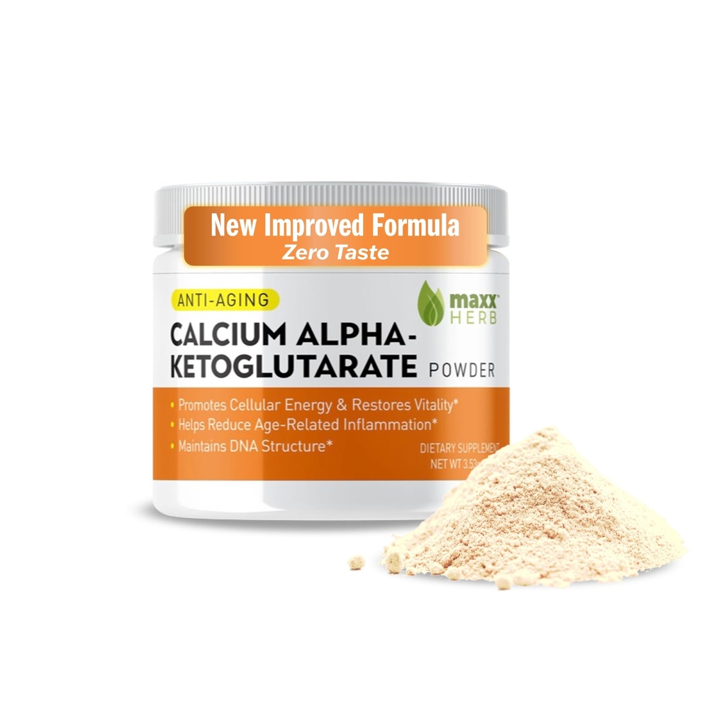 Maxx Herb Kaltsium AKG, Puhas Kaltsium Alfa - Ketoglutaraadi pulber (Ca-AKG), energia, elujõu, vaimse fookuse, selguse ja DNA struktuuri, mitte-GMO ja gluteenivaba - 100 Gram Jar (67 Servings)