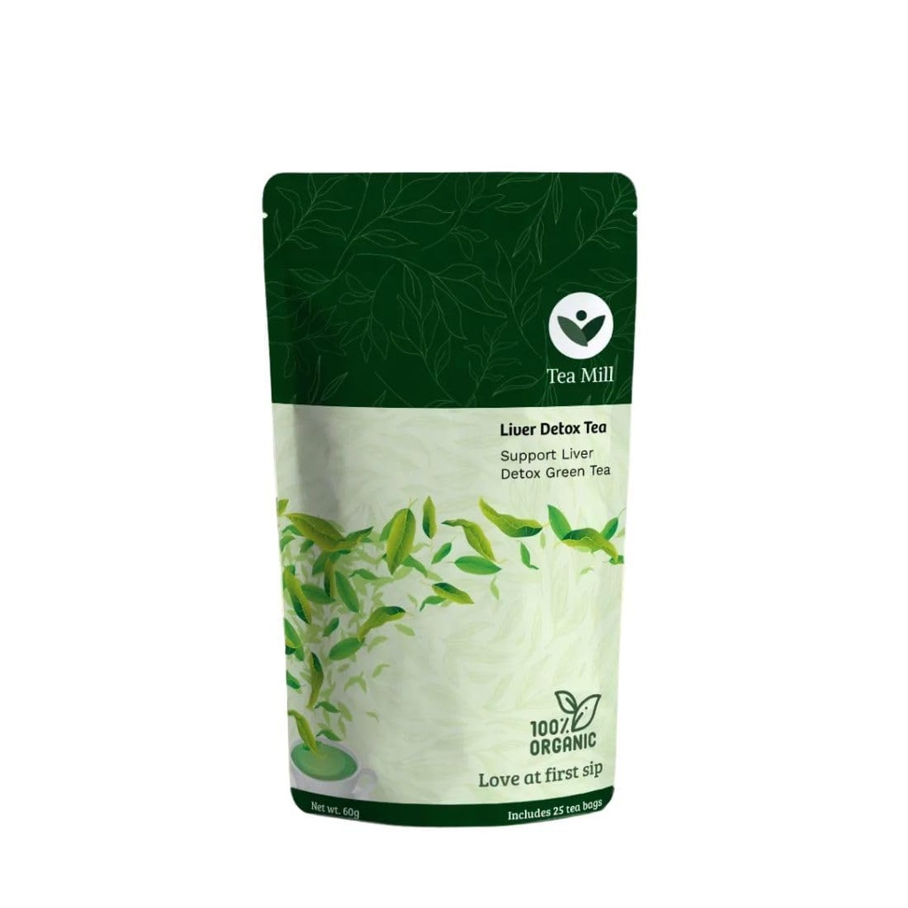 Tea Mill Detox Green Tea 60g – Herbal Liver Cleanse & Antioxidant Rich Natural Detox Infusion | Peppermint, Chamomile, Cinnamon, Ginger & Turmeric Blend | Hot & Cold Brew Wellness Tea