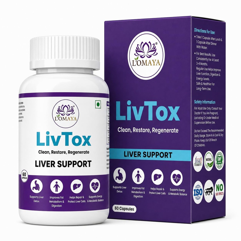 L'Omaya LivTox | Liver Detox Supplement with Milk Thistle, NAC & Kutki | Bhumi Amla, Kalmegh, Patented CurcuBoost® & PiperBoost® | Liver Cleanse, Bile Flow & Fatty Liver Support | 60 Veg Capsules