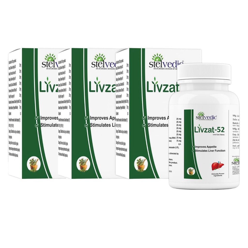 Livzat 52 Liver Kidney Care Tablet | Boosts Overall Energy & Immunity, Digestion For Men and Women (60 Tablets, Pack of 3)