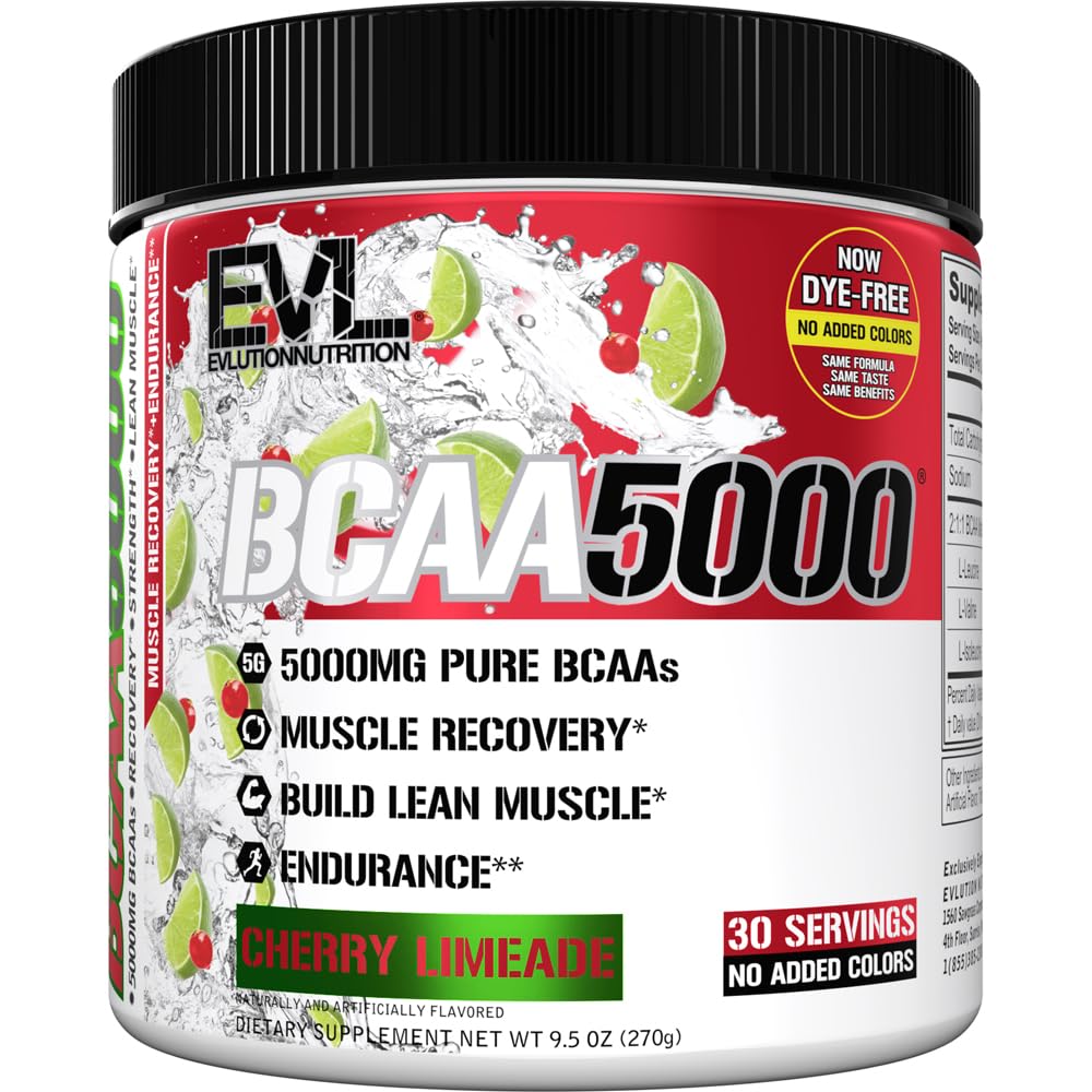 Evlution EVL BCAAs Amino Acids Powder - BCAA Pulber Post Workout Recovery Drink and Stim Free Pre Workout Energy - 5g Hargnenud ahelaga Aminohapped Täiendus meestele - Kirsi Limeade