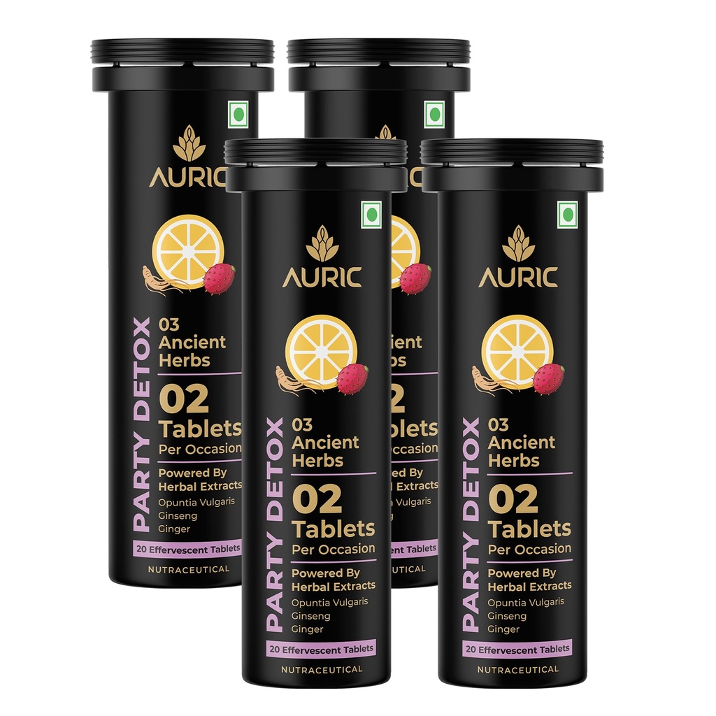 Auric Party Detox Effervescent Tablet - Drop, Fizz & Drink - 80 Tablets