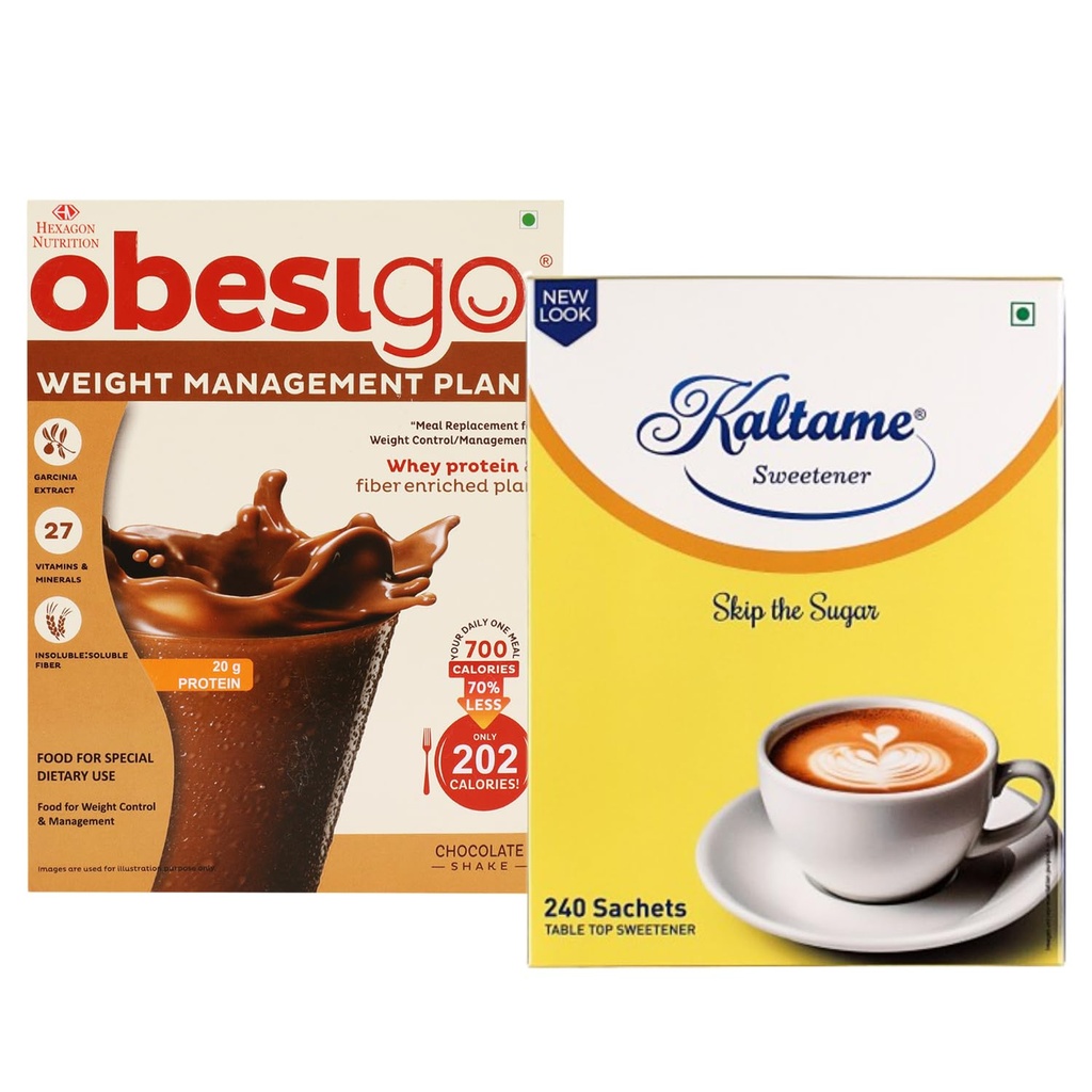 Obesigo BLCD - Weight Management | Chocolate - 350Gm (7 Sachets*50g) + Kaltame - Non Caloric Sweetener