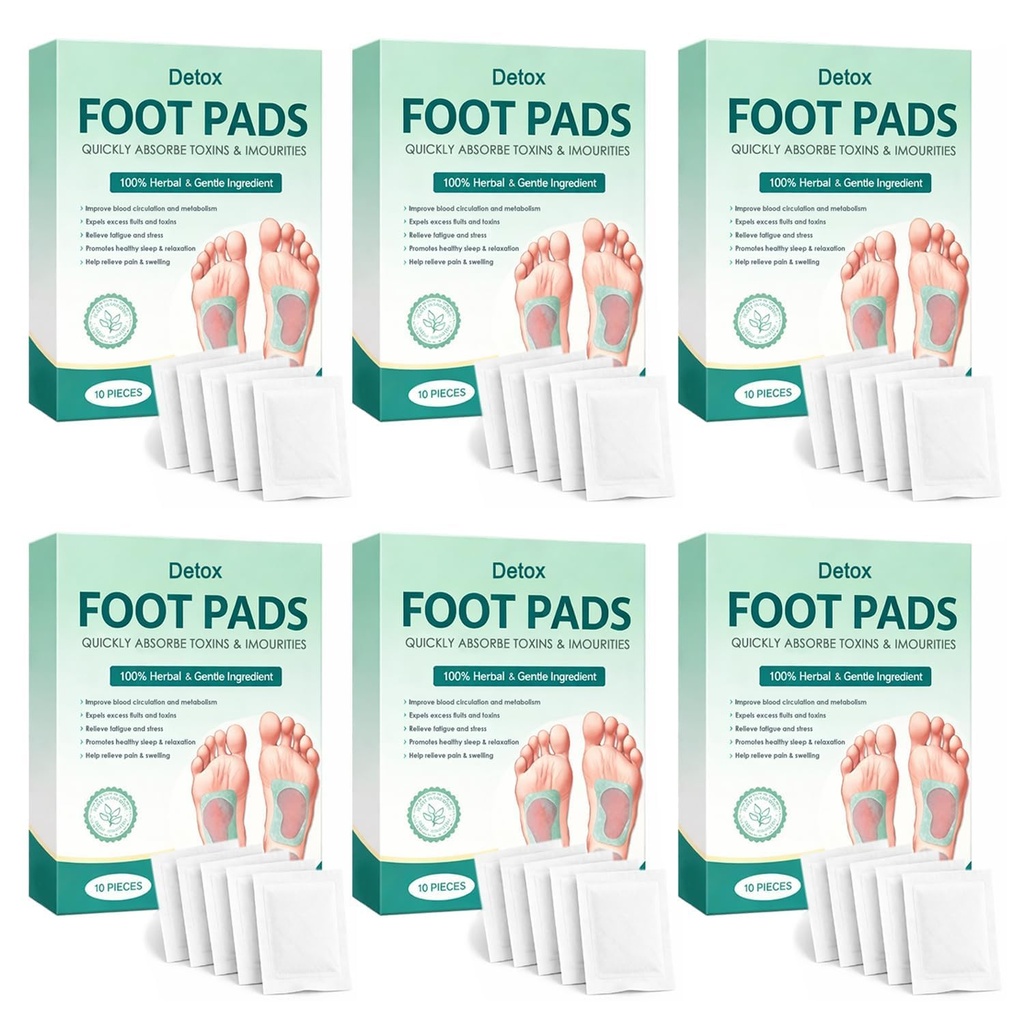 (60 Pads) Herbal Detox Foot Pads for Toxin Removal | Bamboo Vinegar Foot Patches