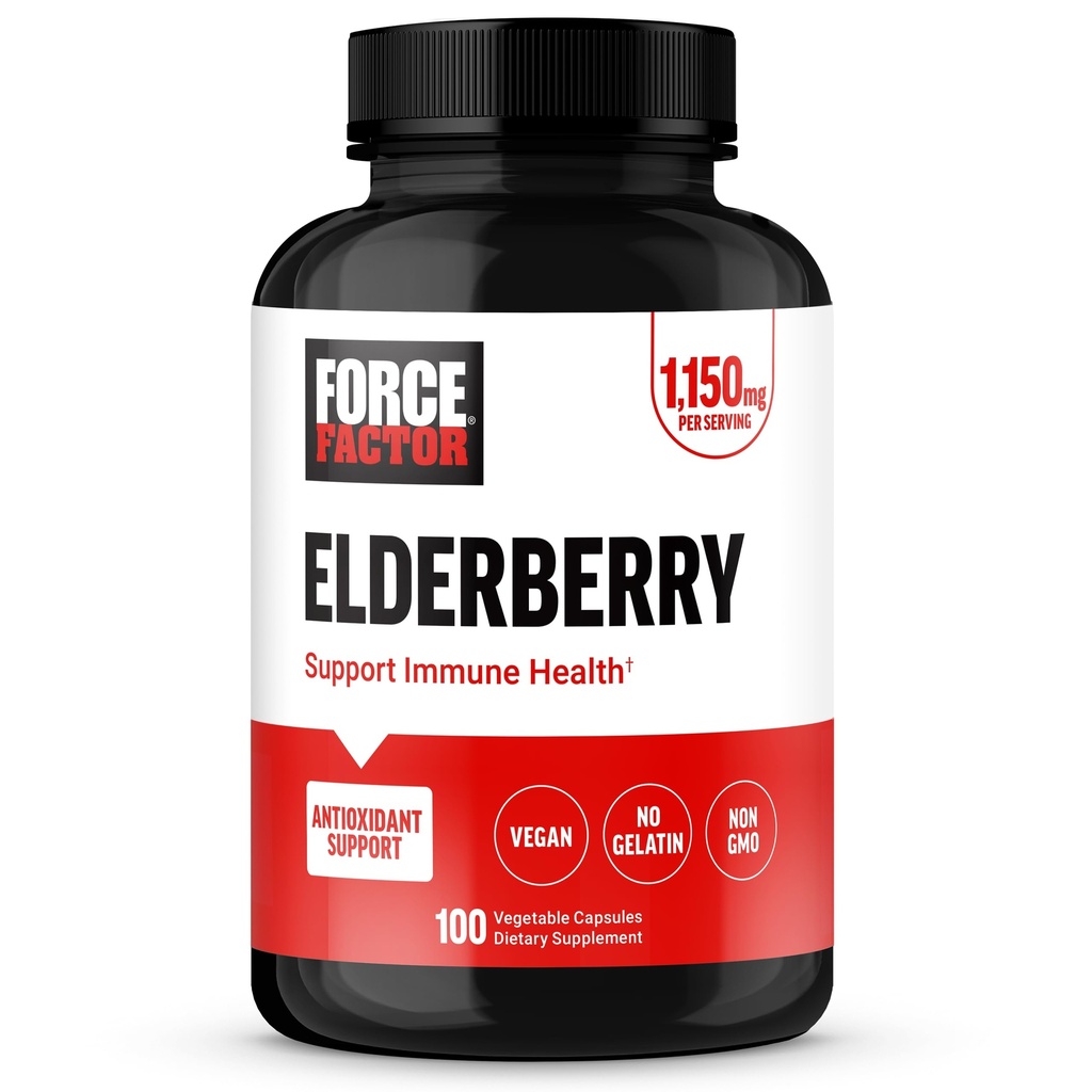 FORCE FACTOR Elderberry kapslid, immuunsuse lisand ja antioksüdandid meestele ja naistele, igapäevane immuunsuse suurendamine, vegan, želatiin puudub, mitte-GMO, 100 köögiviljakapslit