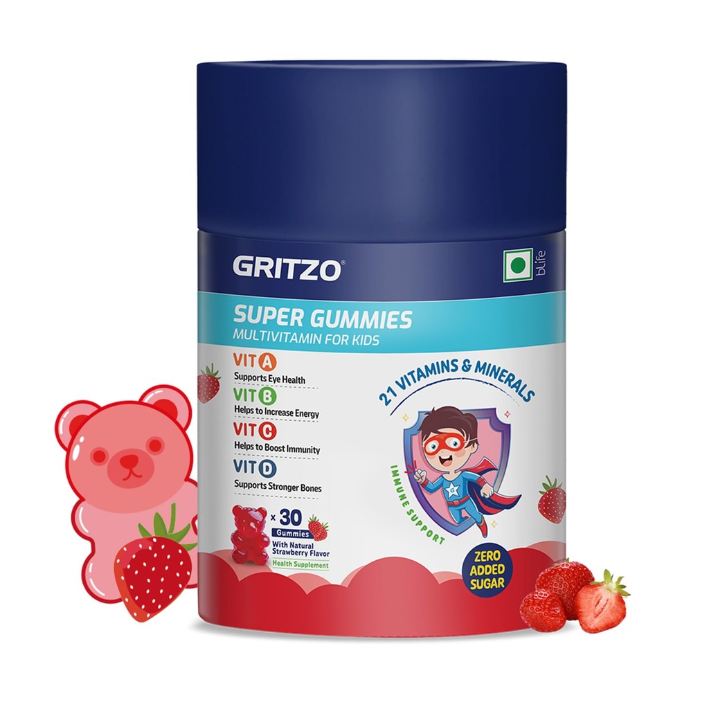 Gritzo Super Gummies Multivitamin for Kids, Strawberry, 30 Gummies