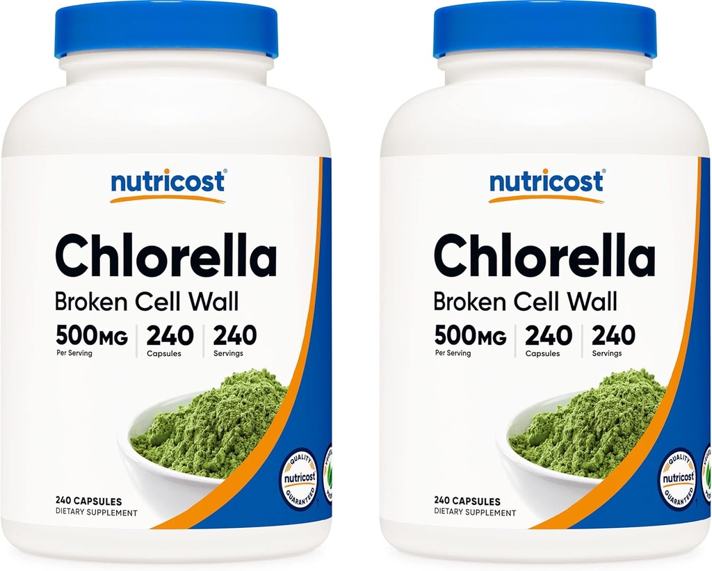 Nutricost Chlorella kapslid (2 pudelit) 500mg, 240 kapslit pudeli kohta