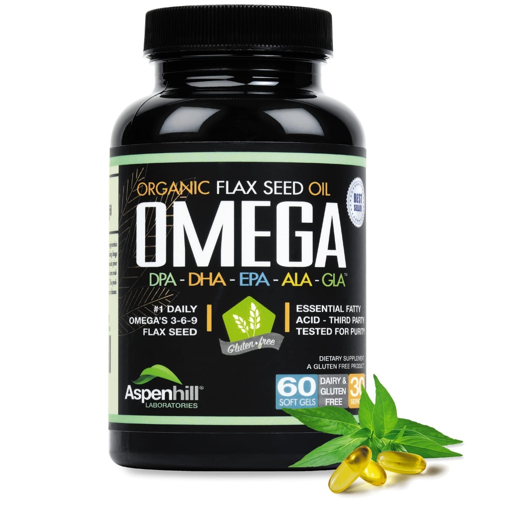 Linaseemneõli - Omega 3 Super Blend koos DPA, EPA, DHA, ALA ja GLA kala, kurgi ja orgaanilise linaseemneõliga - üle 2400 milligrammi tugevuse - gluteenivaba - valmistatud USAs - 60 SoftGels