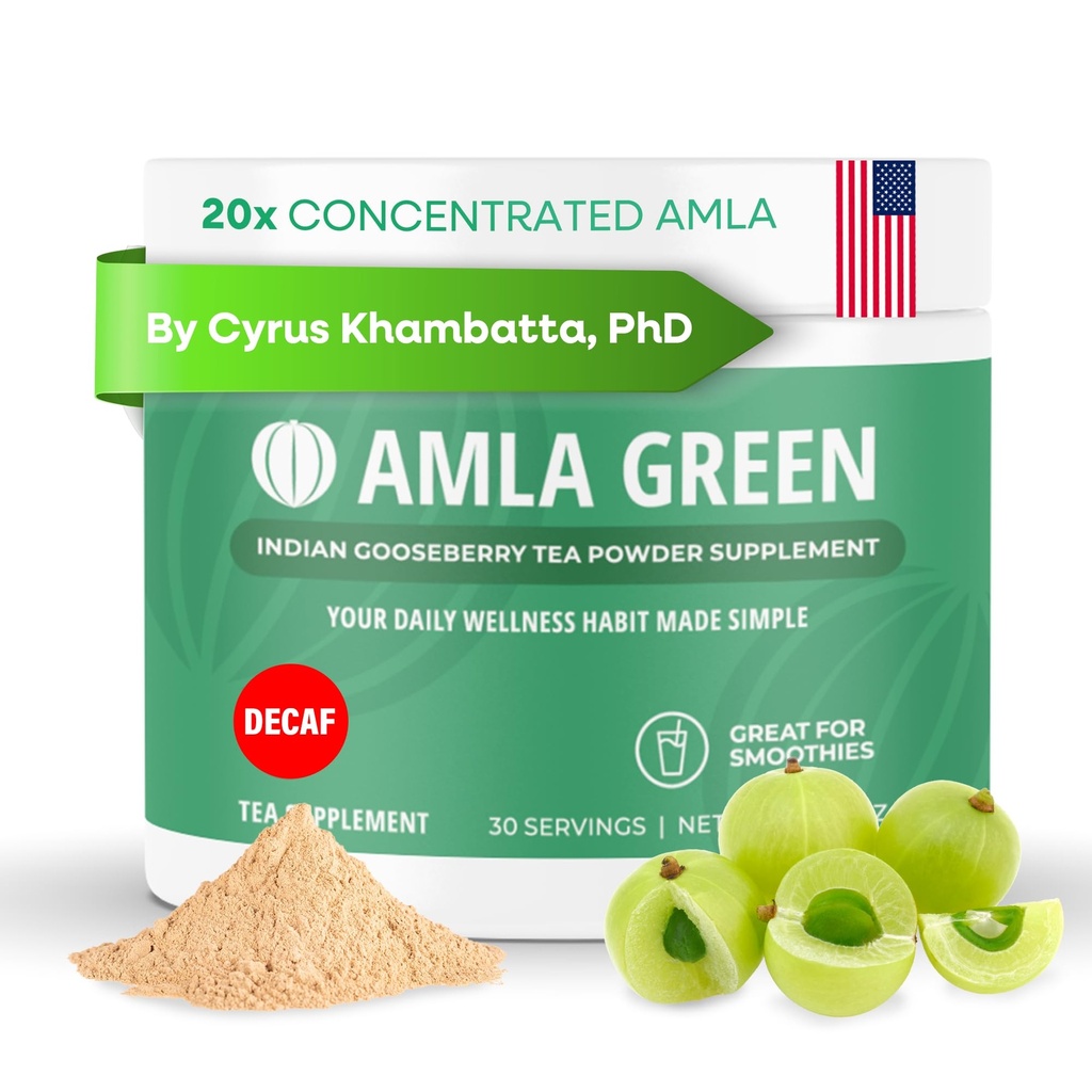 Amla Powder & Decaf Green Tea Superfood Supplement, 20x Ultra Concentrated Amla, Antioksüdant Support, valmistatud Oolong Tea ja India hanemarjad, Organic, Vegan, Decaf, 30 Servings