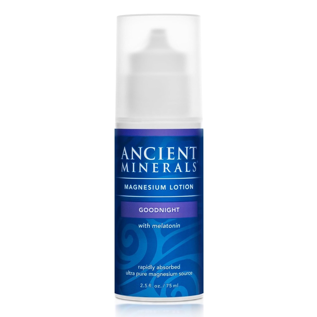 Vanad mineraalid Magneesium Lotion Goodnight öökreem sisaldab melatoniini magneesiumkloriidiga ja OptiMSM aktuaalne öine niisutav kreemi (2,5oz)