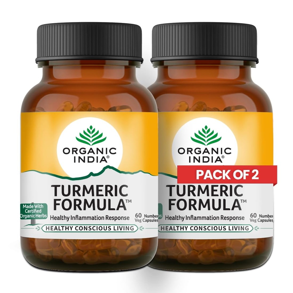 A TATA Product - Organic India Turmeric Formula - 60 Veg Capsules (Pack of 2), Natural Anti-Inflammatory, Enhance Immunity, Liver Functions, Improves Metabolism, Skin, Bone & Joint Health
