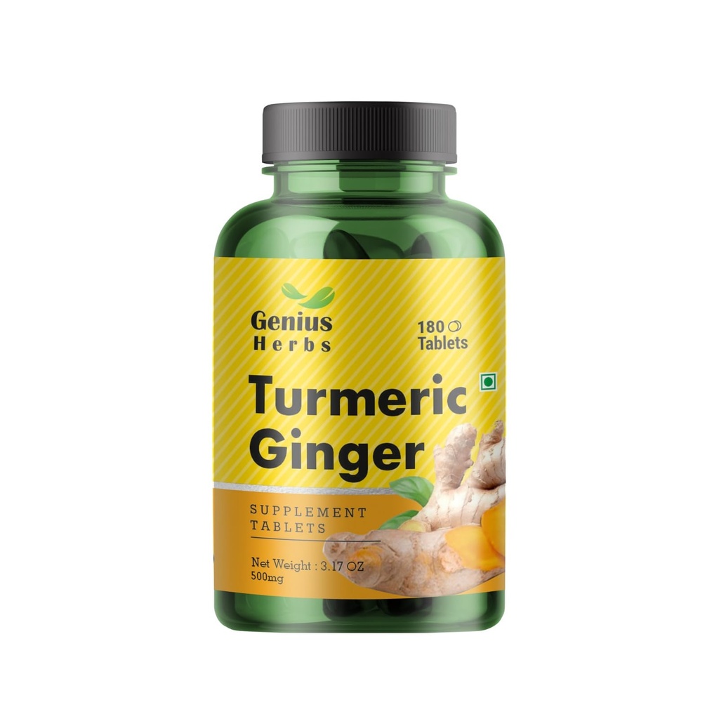 Turmeric Ginger Tablets 1000mg Per Serving – 180 Veg Tablets | Ayurvedic Herbal Supplement for Digestion, Antioxidant & Immune Support | Natural Curcumin & Ginger Formula