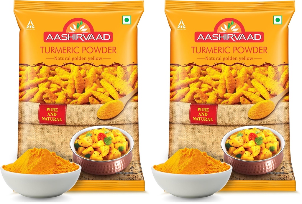 Aashirvaad Turmeric Powder, 200g, Natural Golden Turmeric Powder with No Added Flavours and Colours (Pack of 2)