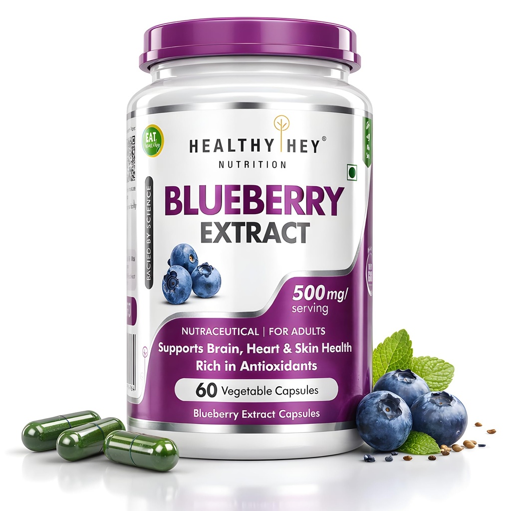 HealthyHey Nutrition Blueberry Extract - 500mg per serving - 60 Vegetable Capsules