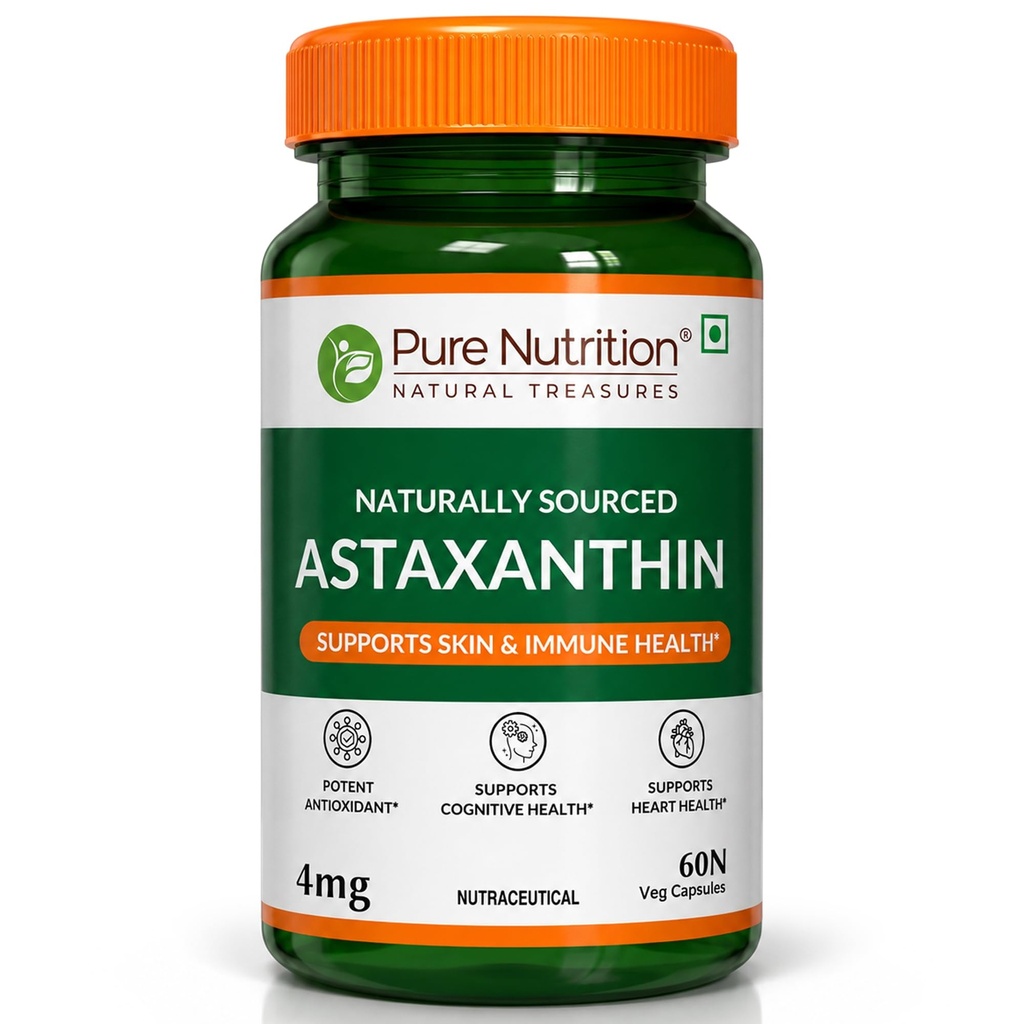 Pure Nutrition Astaxanthin 4mg | Powerful Antioxidant Supplement for Skin, Eye, Heart & Immune Wellness | Supports Cellular Health, Anti-Aging & Daily Recovery for Men & Women – 60 Veg Capsules