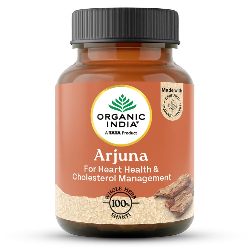 A TATA Product - Organic India Arjuna Capsules, 60 Capsules, Supports Heart Health, Whole Herb Formula*, Certified Organic, No Added Fillers or Chemicals