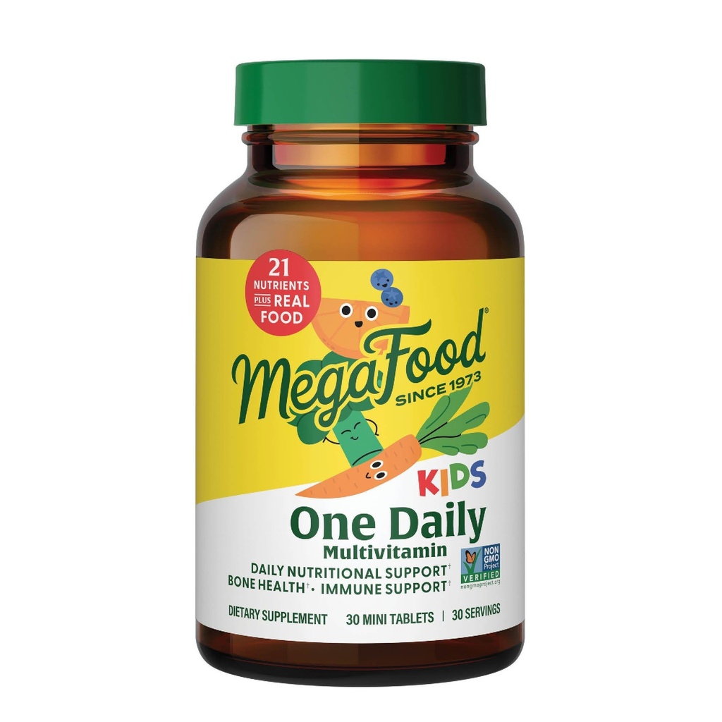 MegaFood Kids One Daily Multivitamiin - Mugav Mini Multivitamiin lastele - tsink, vitamiinid C, B & D - taimetoitlane, gluteenivaba, Non GMO - 30 tabletti, 30 serveerimist