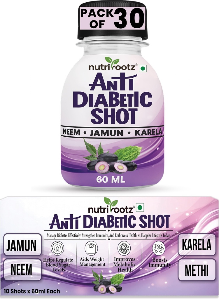 ANTI DIABETIC SHOT 60ML (PACK OF 30) | Diabetic Care Supplement | Helps Control Blood Sugar Level with Neem, Karela, Jamun, Methi & Bhui Amla | Ayurvedic Diabetic Care | Dia Free Juice For Diabetis