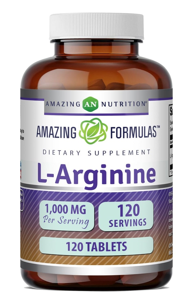 Amazing valemid L-arginiin Supplement | 1000 Mg per Serving | Tabletid | Aminohappelisand naistele ja meestele | Mitte-GMO | Gluteenivaba | Valmistatud USAs (1 Pack | 120 Count)