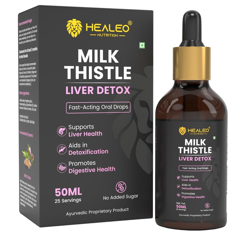 Healeo Milk Thistle Liver Detox Drops, 50ml | Supports Liver Health, Aids Detoxification & Digestion | Milk Thistle Extract 400mg | Liquid Form
