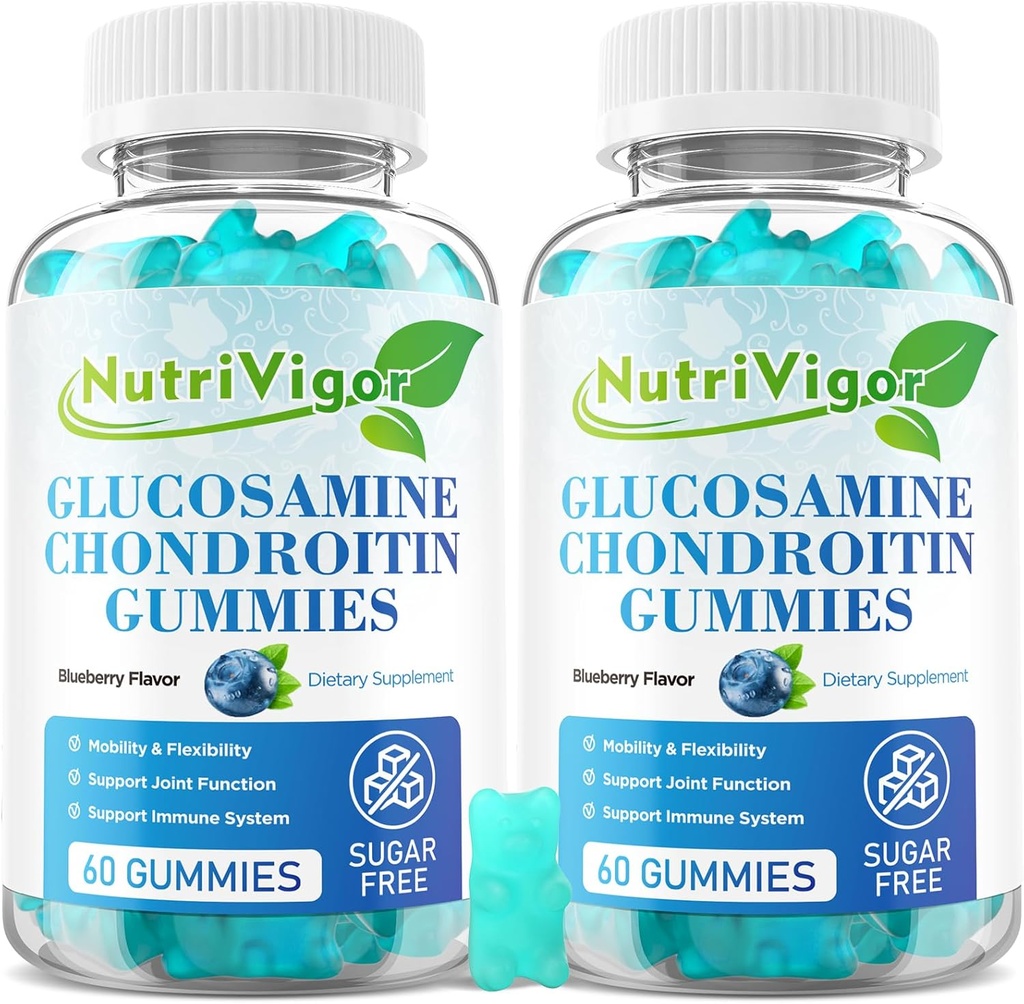 Glükoosamiin Chondroitin Gummies, eriti tugev ühine tugi täiendada MSM ja Elderberry, ühine tugi täiendus täiskasvanutele, meestele ja naistele, mustikamaitse, 120 krahv