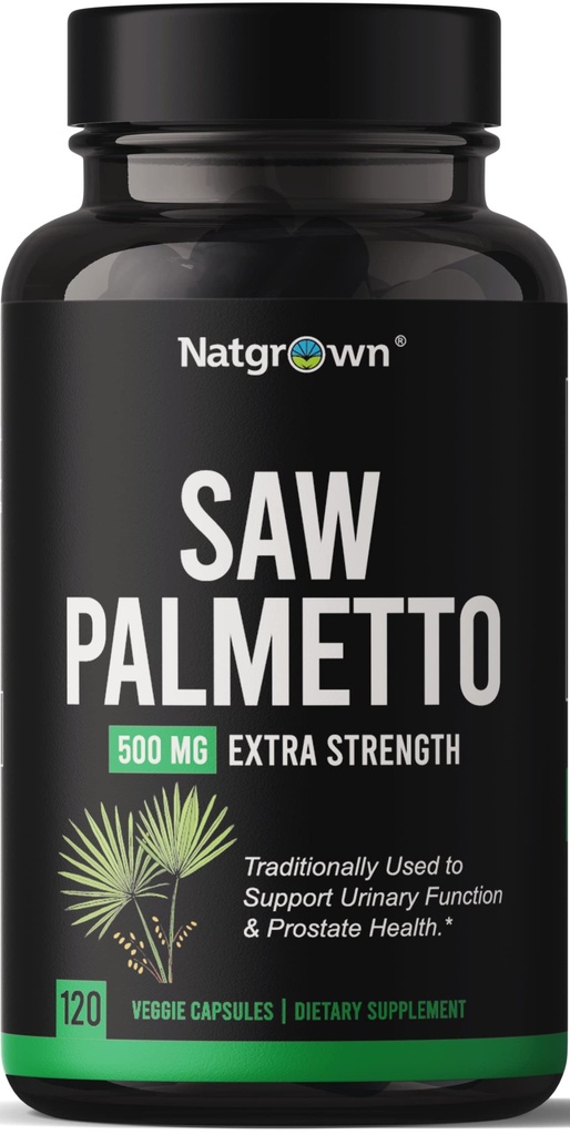 Natgrown Saw Palmetto meestele 500mg - eesnäärme tervise täiendus DHT-blokeerijaga juuste väljalangemiseks ja kuseteede vooluks - 120 vegankapslit - mitte-GMO, gluteenivaba