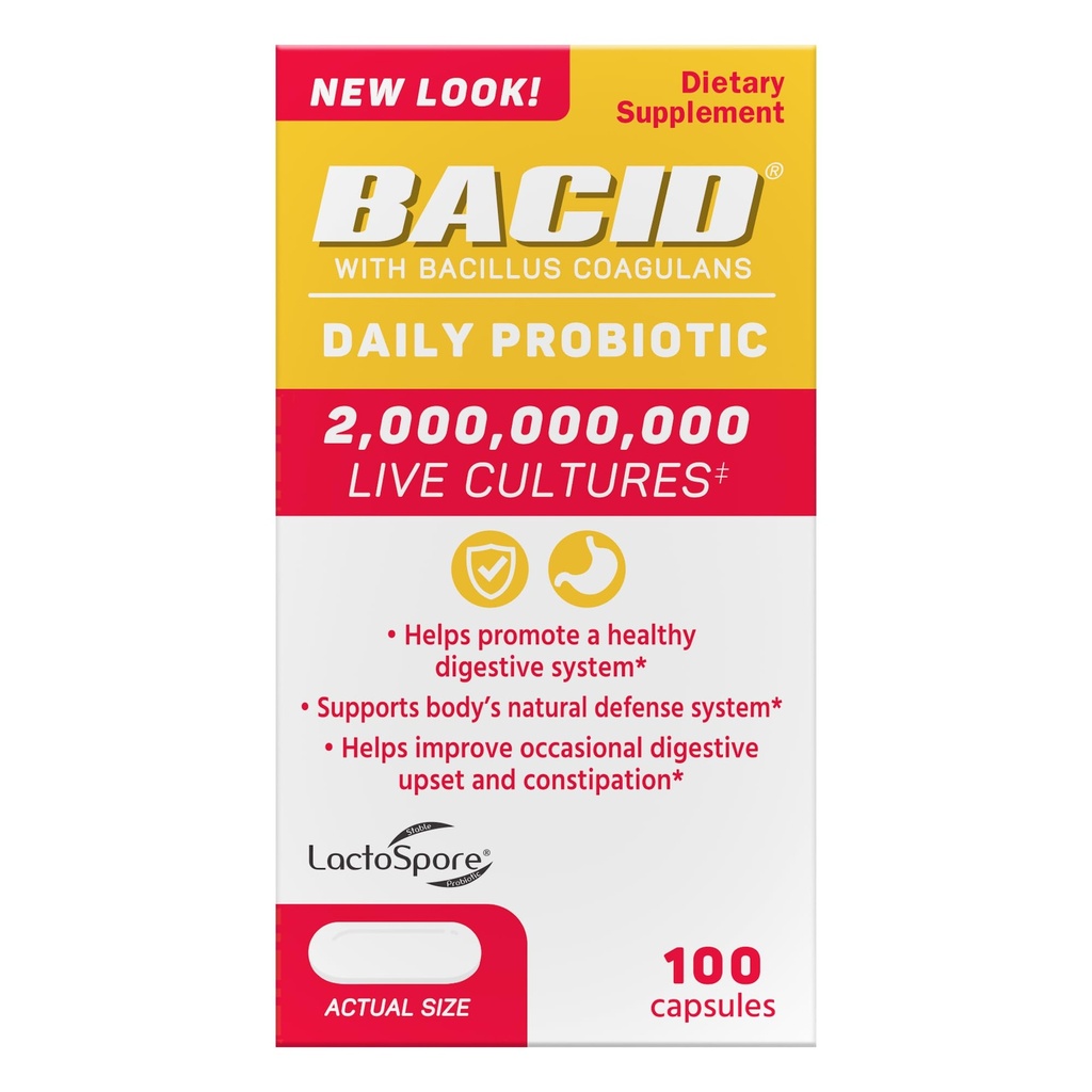 Bacid Daily Probiootikum Bacillus Coagulans'iga, toidulisand seedetrakti tervise jaoks, 100 kapslit