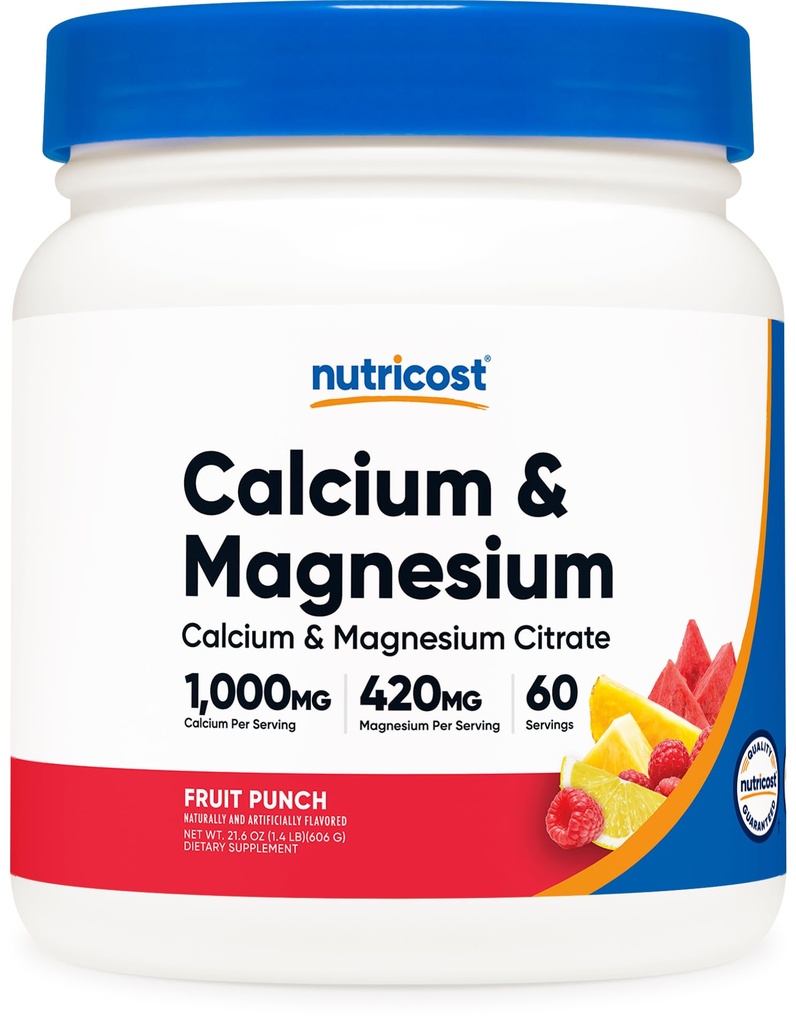 Nutrikost Kaltsium Magneesium Pulber (Fruit Punch, 60 Servings) - Luude Toetus, Mitte-GMO, Gluteenivaba (kaltsiumtsitraadist ja magneesiumtsitraadist)