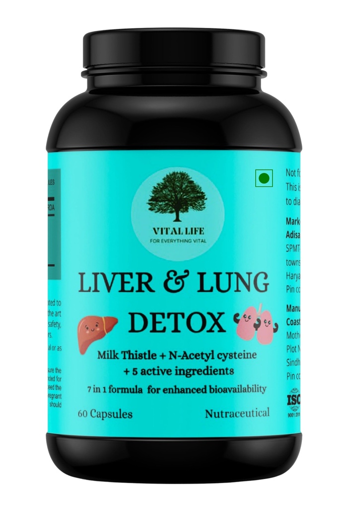 VITAL LIFE Liver & Lung Detox 7 in 1 Organic Supplement, 60 Caps