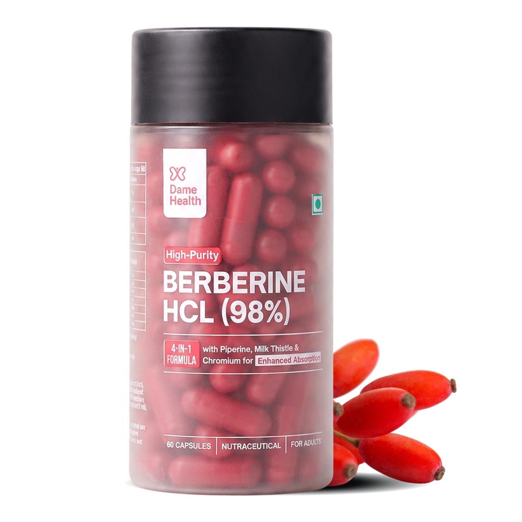Berberine HCL 500mg | 4-in-1 with Milk Thistle, Chromium & Black Pepper | Supports Healthy Blood Sugar, Insulin Sensitivity & PCOS Metabolism | For Women (Pack of 1)