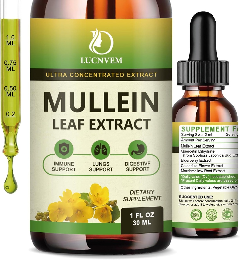 (2 Pack) 98% Imendumine Mullein tilgad kopsud, Võimas 5 in 1 Mullein Leaf Taimne segu ekstrakt, Natural Lungs Support Supplement for Lungs Cleanse & Detox ja hingamisteede kopsude tervis