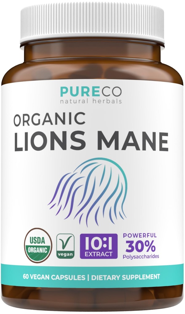 Orgaaniline Lions Mane Supplement kapslid - USDA orgaaniline seene täiendada kapslid 1000mg Lion Mane 10: 1 ekstrakti serveerimisel 30% polüsahhariide - Vegan & Non-GMO (1 kuu tarne)