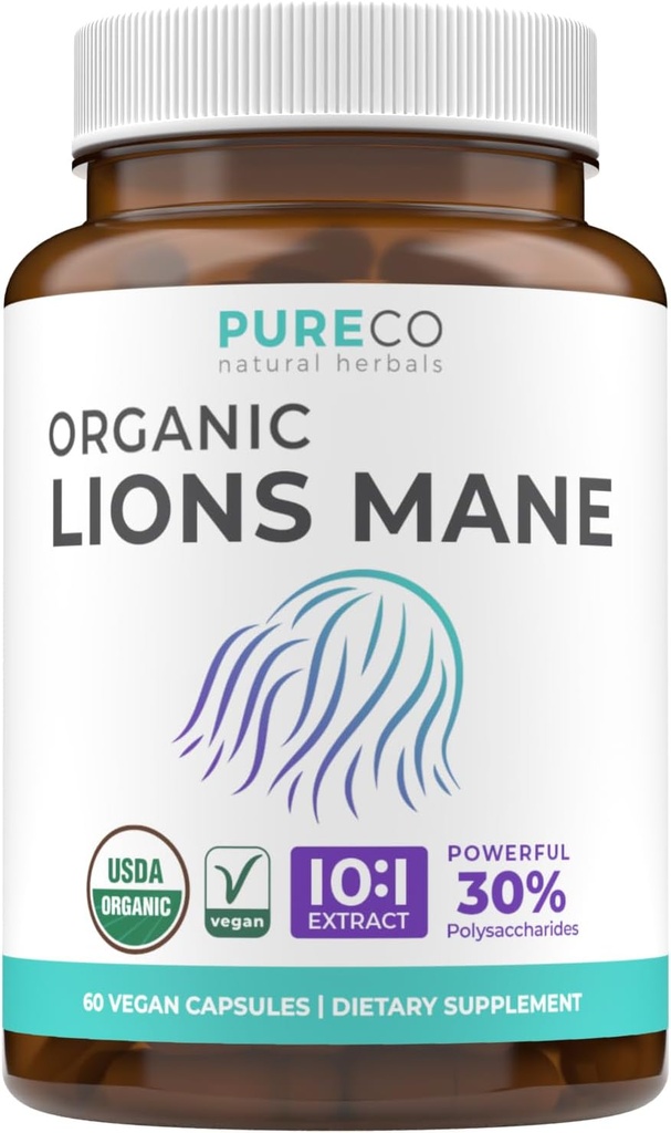 Orgaaniline Lions Mane Supplement kapslid - USDA orgaaniline seene täiendada kapslid 1000mg Lion Mane 10: 1 ekstrakti serveerimisel 30% polüsahhariide - Vegan & Non-GMO (1 kuu tarne)