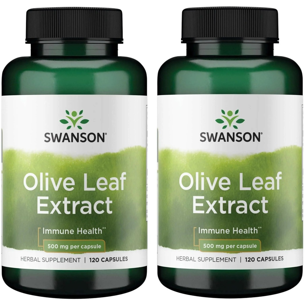 Swanson Olive Leaf Extract kapslid 20% Oleuropein - (120 kapslit, 500 mg iga) 2 pudelit