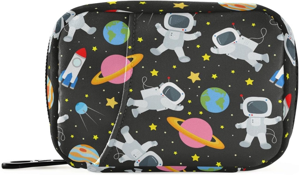 Space Travel Galaxy Astronaudid Pill Box 7 Day Pill Case Bag Travel Pill Korraldaja kott koos Zipper Portable Weekly Case Compact Suurus Vitamiini täienduse hoidja