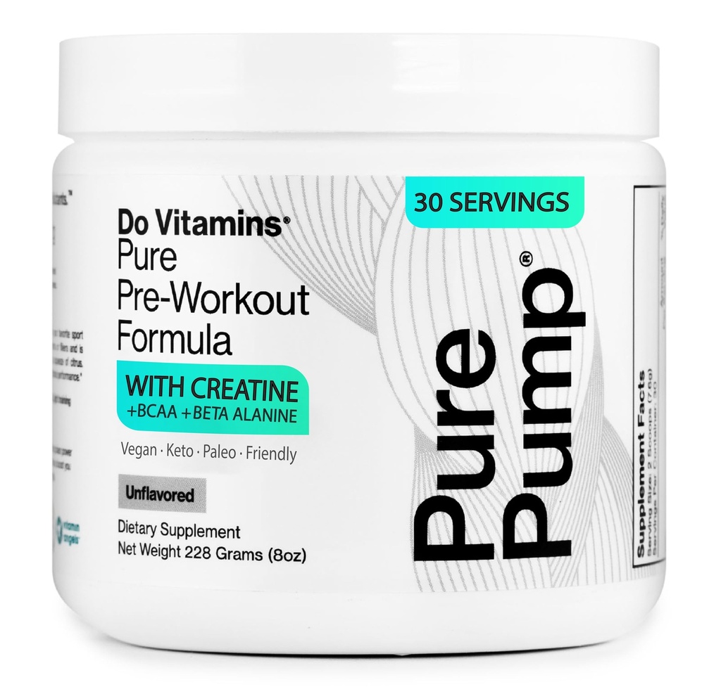 Kas Vitamiinid - PurePump Maitsestamata All-Natural Pre Workout Pulber Meestele Ja Naistele - Puhas Preworkout Kreatiin, BCAA, Beeta Alanine - Parim Energia, Fookuse Ja Pump - Vegan, Keto, Paleo 30 Servings